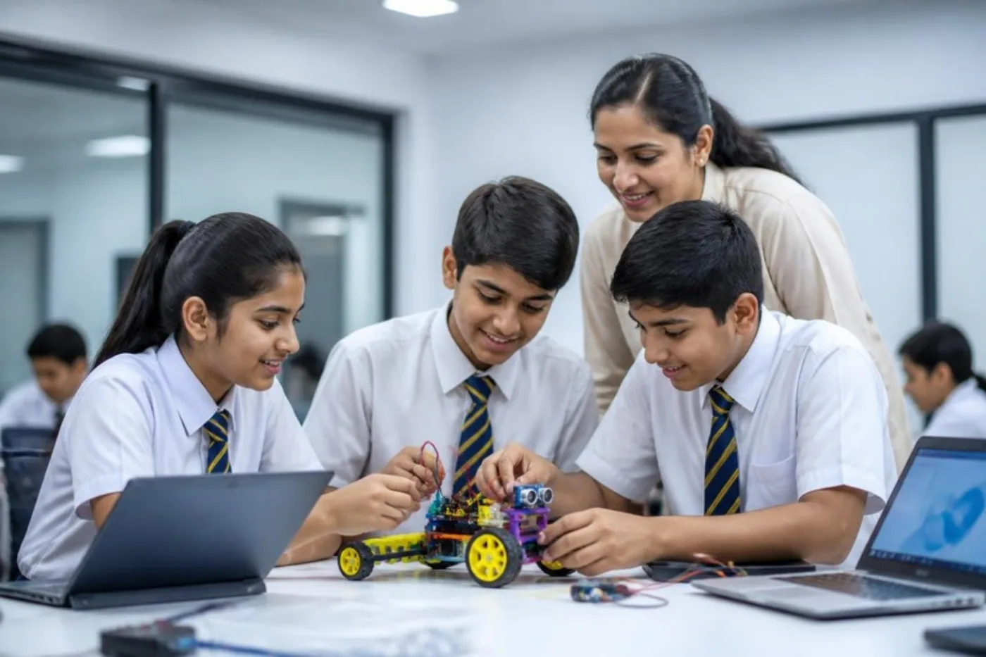 Senior students building a robot